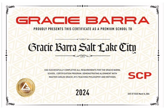 Premium BJJ School Certificate for Gracie Barra Riverton