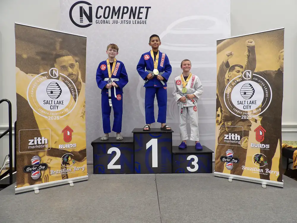 Gracie Barra Riverton competitor on the mat at a Jiu-Jitsu tournament